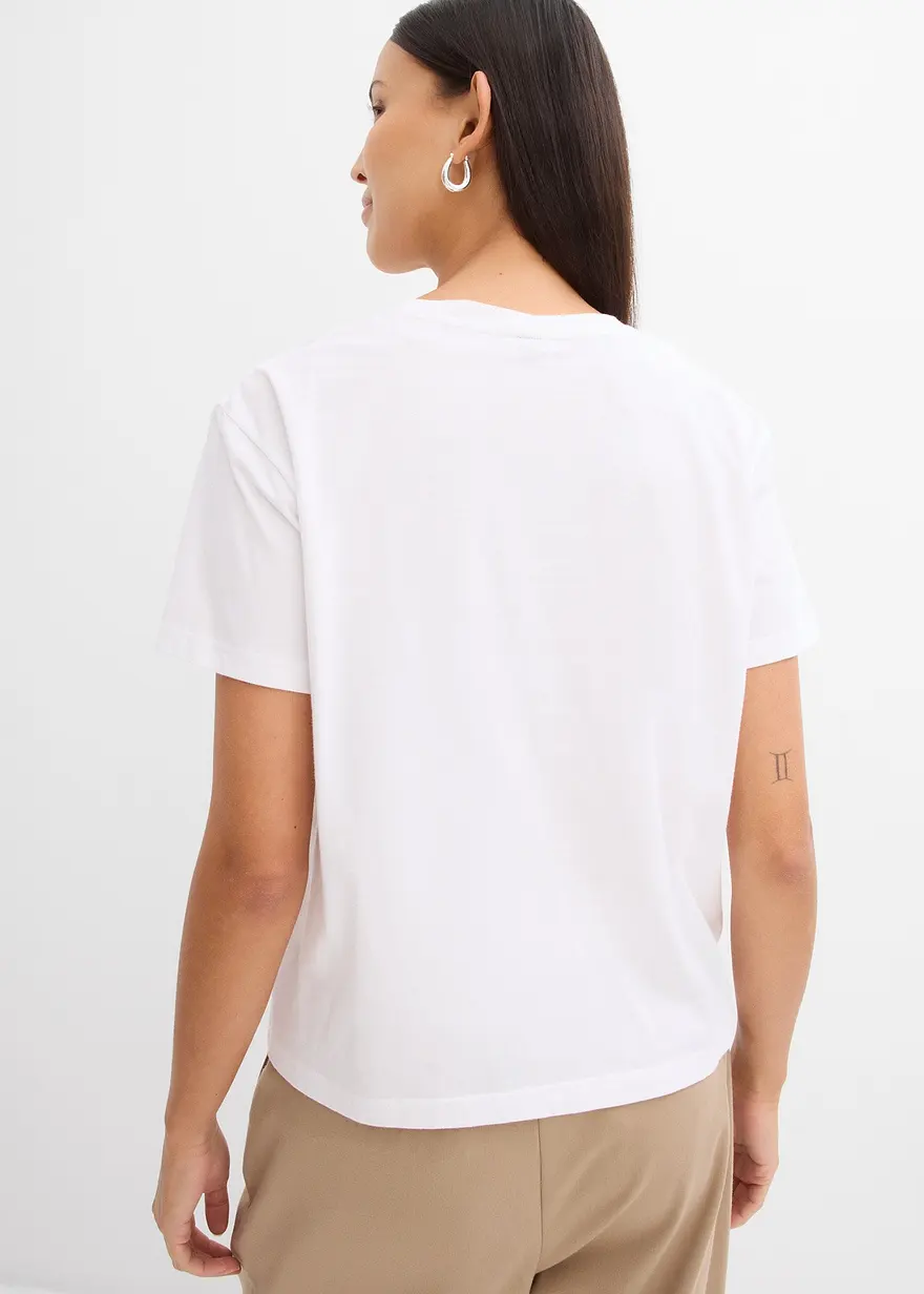 Bonprix Bedrucktes T-Shirt Aus Baumwolle - Weiß - Damen