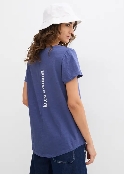 Bonprix Bedrucktes T-Shirt In Lockerer Schnittform - Blau