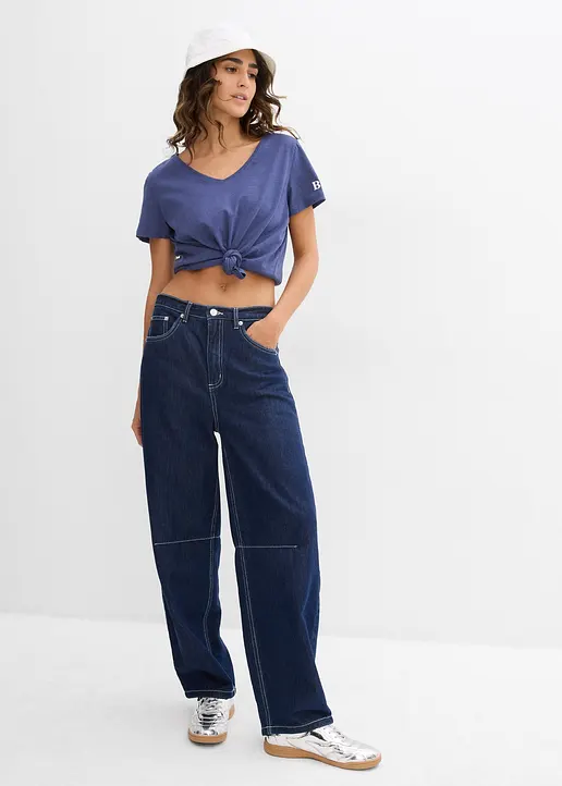 Bonprix Bedrucktes T-Shirt In Lockerer Schnittform - Blau