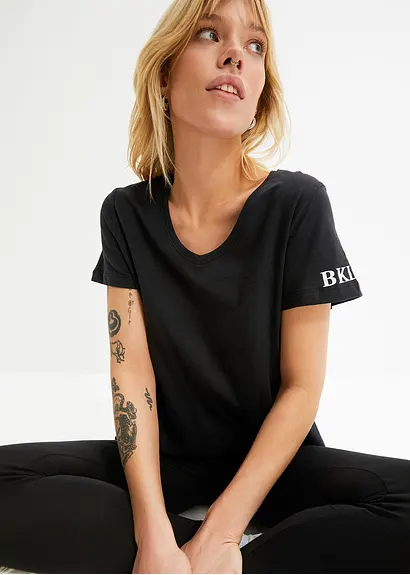 Bonprix Bedrucktes T-Shirt In Lockerer Schnittform - Schwarz