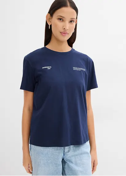 Bonprix Bedrucktes T-Shirt Locker Geschnitten - Blau - Damen