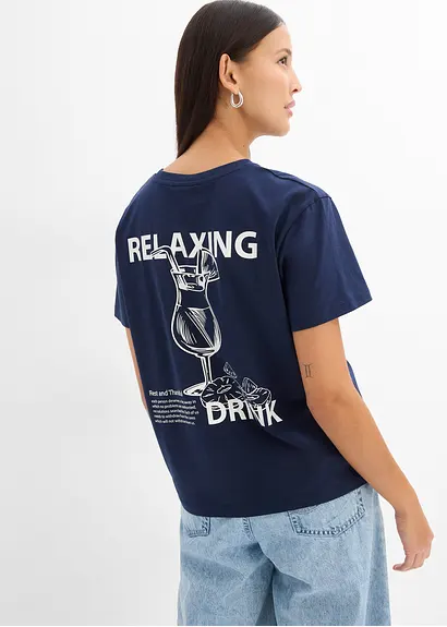 Bonprix Bedrucktes T-Shirt Locker Geschnitten - Blau - Damen