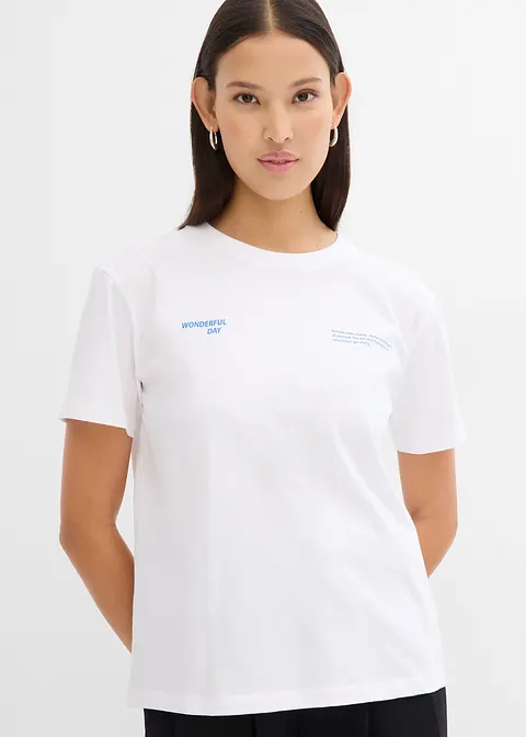 Bonprix Bedrucktes T-Shirt Locker Geschnitten - Weiß - Damen