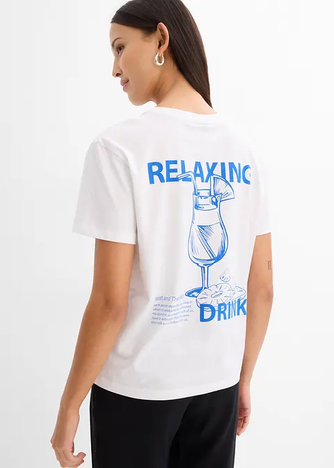 Bonprix Bedrucktes T-Shirt Locker Geschnitten - Weiß - Damen