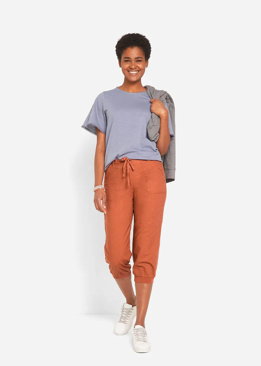 Bonprix Bequem-geschnittene Hose Mit Leinen Und Rippbündchen Loose-Fit