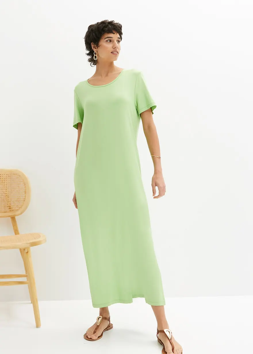 Bonprix Bequem Geschnittenes Shirt-Kleid Mit Schlitz In Maxi-Länge - Grün