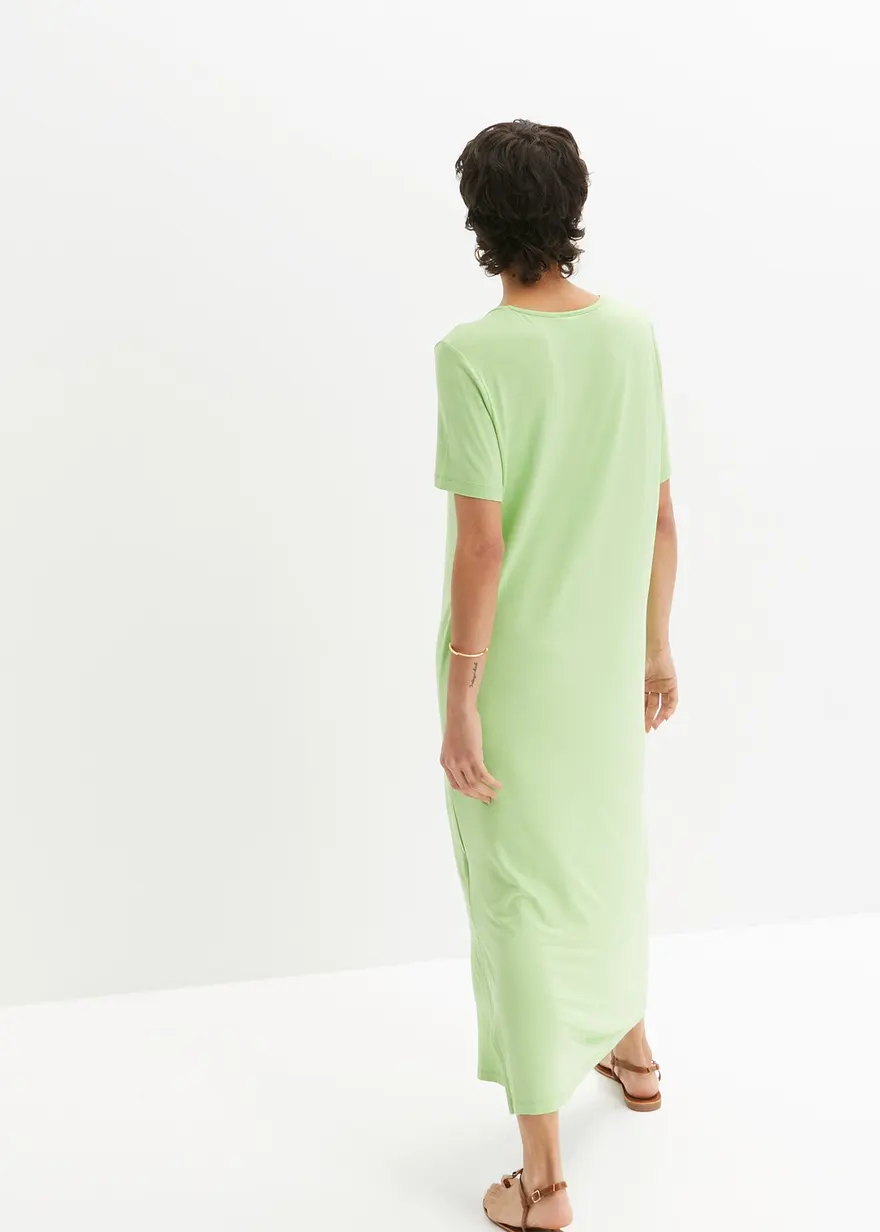 Bonprix Bequem Geschnittenes Shirt-Kleid Mit Schlitz In Maxi-Länge - Grün