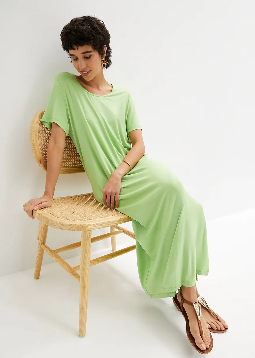 Bonprix Bequem Geschnittenes Shirt-Kleid Mit Schlitz In Maxi-Länge - Grün