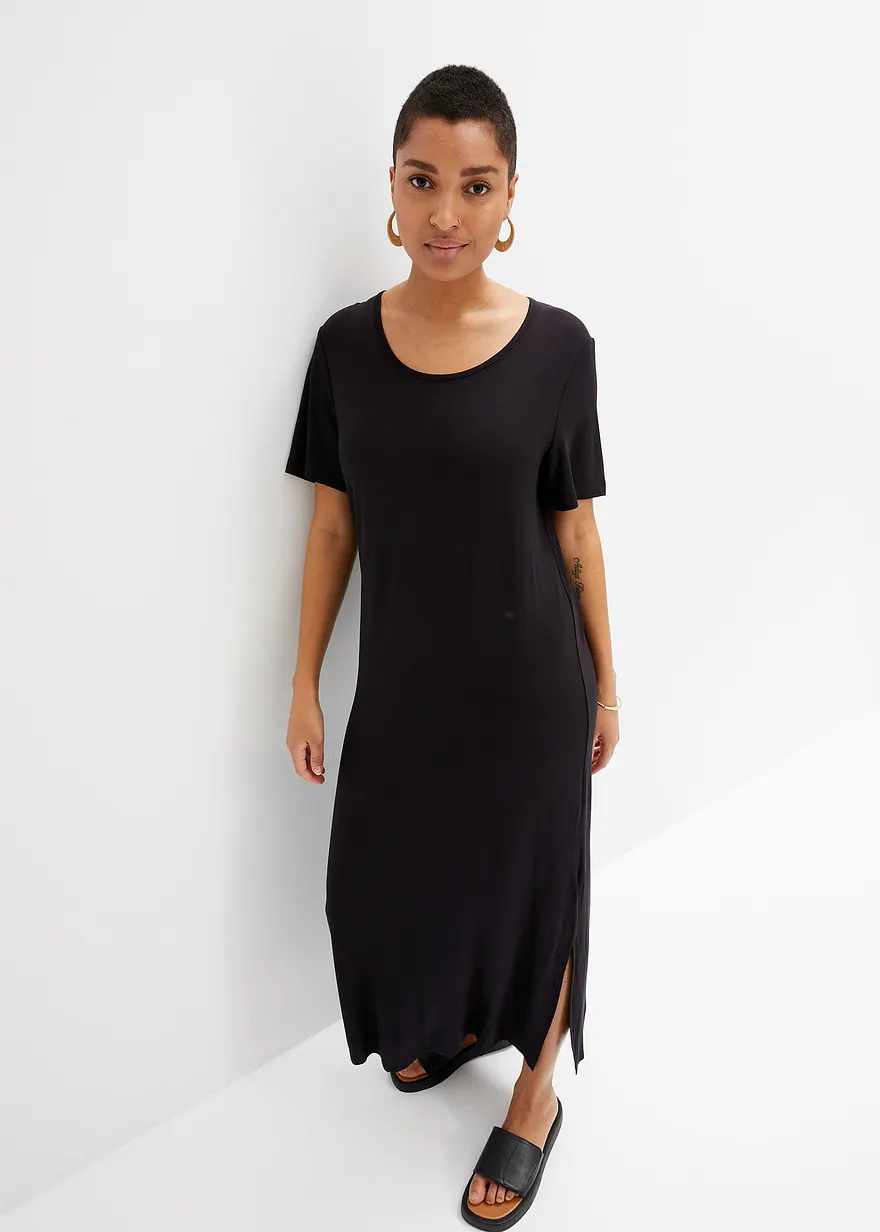 Bonprix Bequem Geschnittenes Shirt-Kleid Mit Schlitz In Maxi-Länge