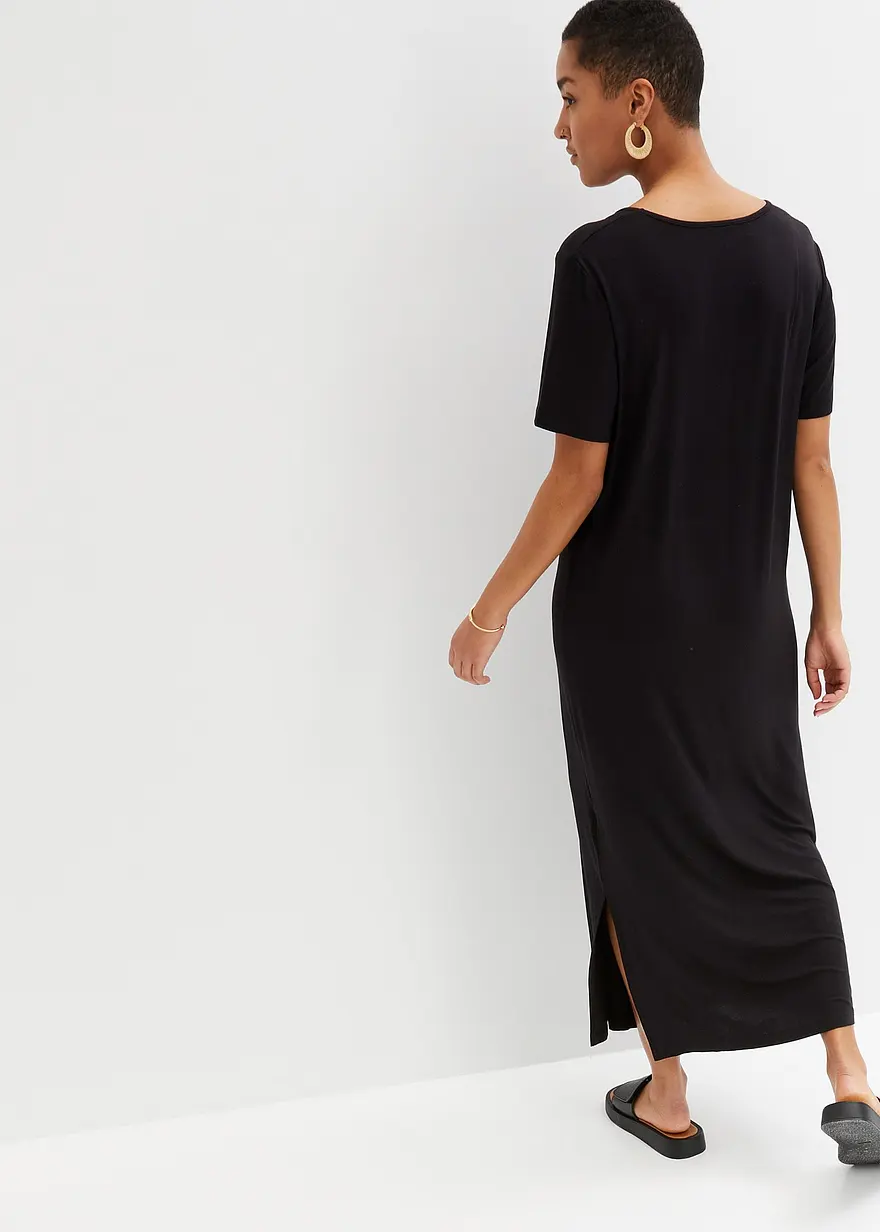 Bonprix Bequem Geschnittenes Shirt-Kleid Mit Schlitz In Maxi-Länge