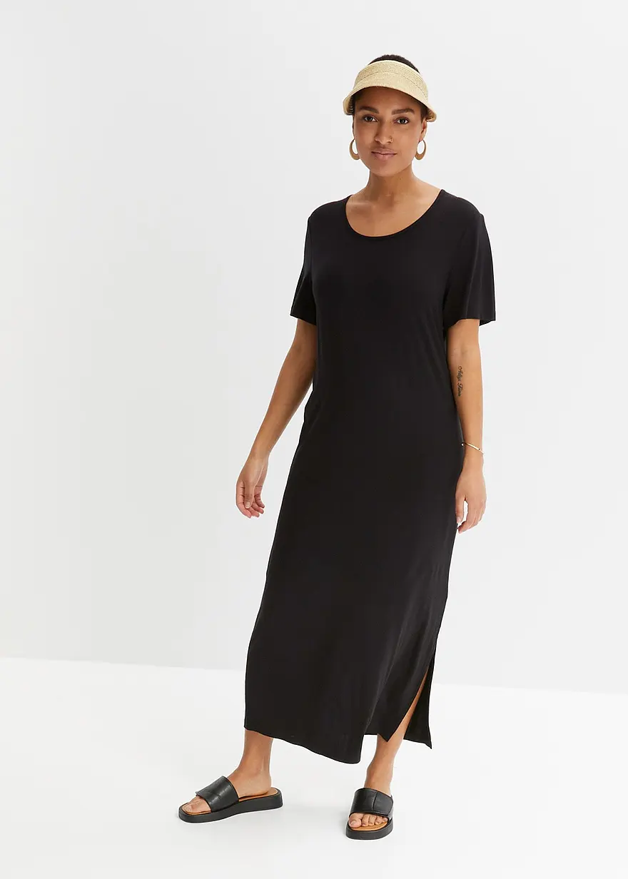 Bonprix Bequem Geschnittenes Shirt-Kleid Mit Schlitz In Maxi-Länge