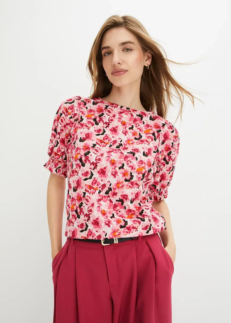 Bonprix Bequem Geschnittenes Shirt Mit Umspielenden Pufferärmeln - Rosa