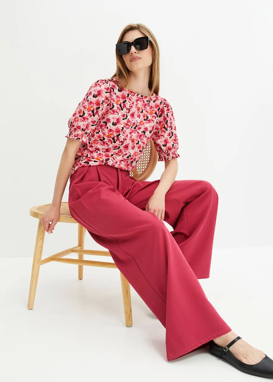 Bonprix Bequem Geschnittenes Shirt Mit Umspielenden Pufferärmeln - Rosa