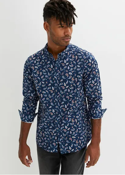 Bonprix Bequem Weit Geschnittenes Langarmhemd Mit Button-Down-Kragen In Modischem Paisley-Muster