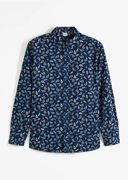 bonprix Bequem weit geschnittenes Langarmhemd mit Button-Down-Kragen in modischem Paisley-Muster
