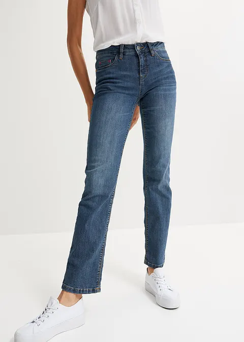 Bonprix Bequeme Basic-Stretch-Jeans Mit Bunten Nieten - Blau Petite
