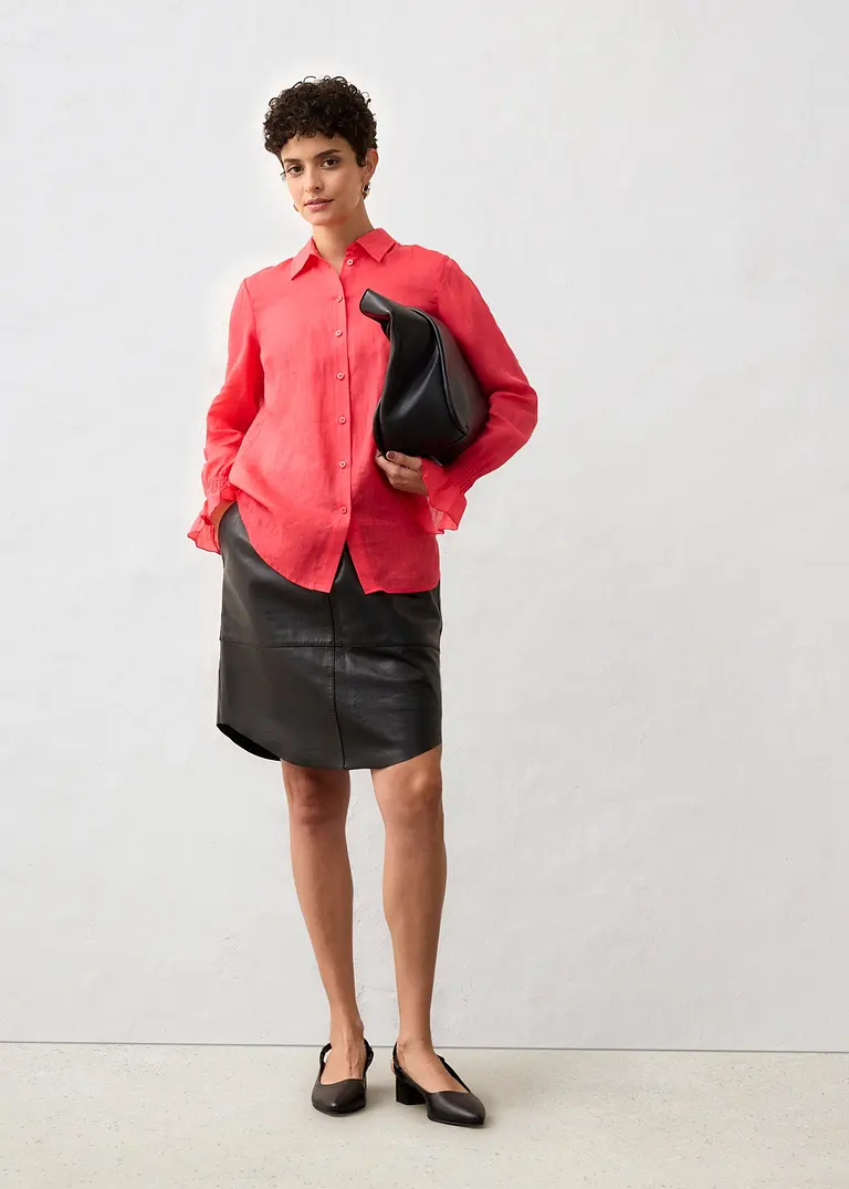 Bonprix Bequeme Hemdbluse Aus Ramie Mit Raffung Am Ärmel - Pink