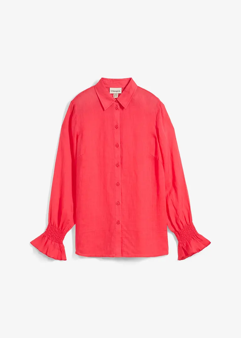 bonprix bequeme Hemdbluse aus Ramie mit Raffung am Ärmel - pink