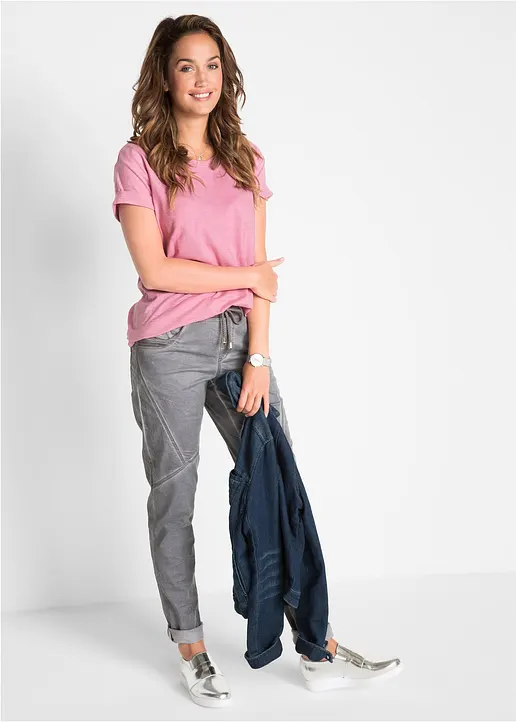 Bonprix Bequeme Hose In Lässiger Optik Mit Rippbund Und Bindeband - Damen