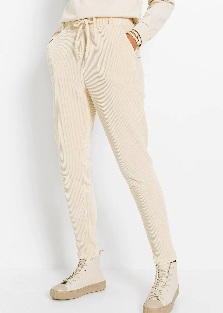 Bonprix Bequeme Hose Mit Bindeband Und Taschen - Beige - Damen
