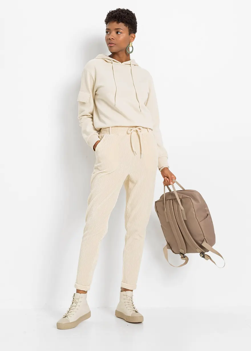 Bonprix Bequeme Hose Mit Bindeband Und Taschen - Beige - Damen