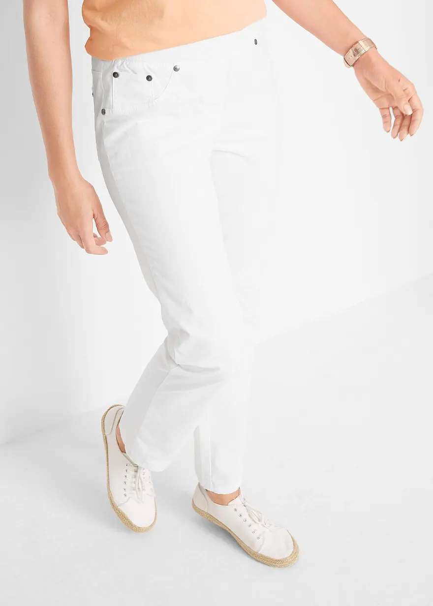 Bonprix Bequeme Hose Mit Geradem Bein Rippbund Und Nieten - Weiß - Damen