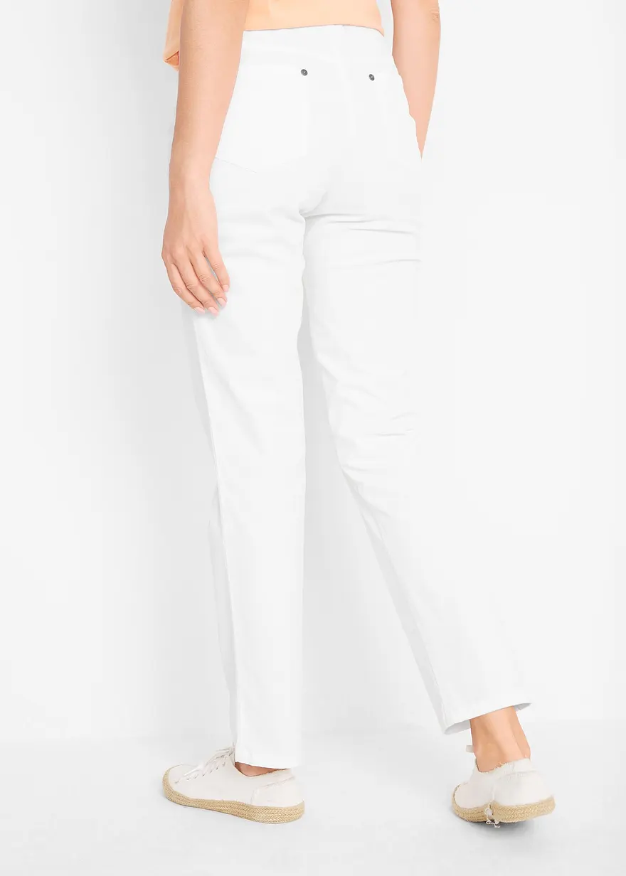 Bonprix Bequeme Hose Mit Geradem Bein Rippbund Und Nieten - Weiß - Damen