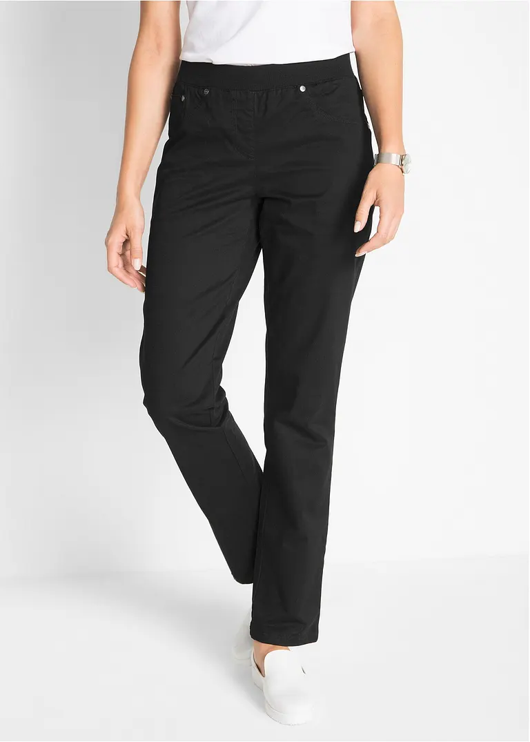 Bonprix Bequeme Hose Mit Geradem Bein Rippbund Und Nieten - Schwarz