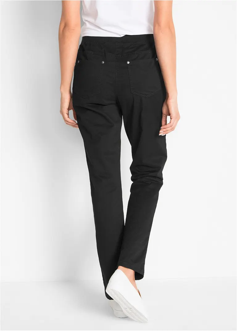 Bonprix Bequeme Hose Mit Geradem Bein Rippbund Und Nieten - Schwarz