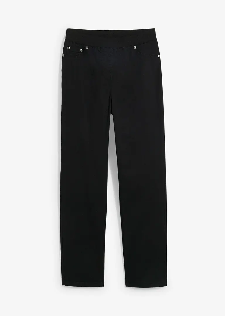 bonprix Bequeme Hose mit geradem Bein Rippbund und Nieten - schwarz