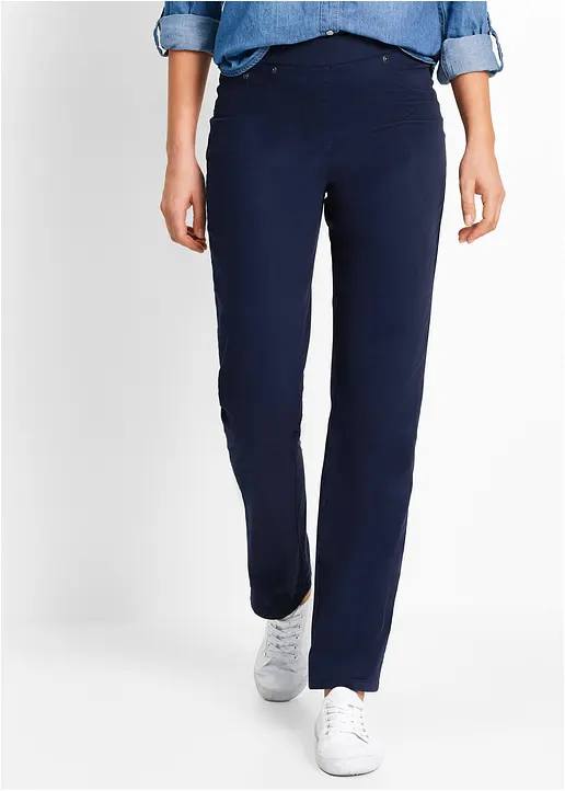 Bonprix Bequeme Hose Mit Geradem Bein Rippbund Und Nieten - Blau - Damen