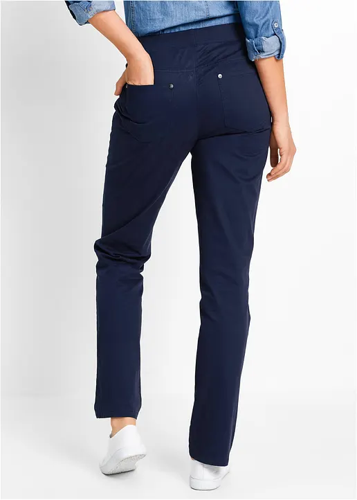 Bonprix Bequeme Hose Mit Geradem Bein Rippbund Und Nieten - Blau - Damen