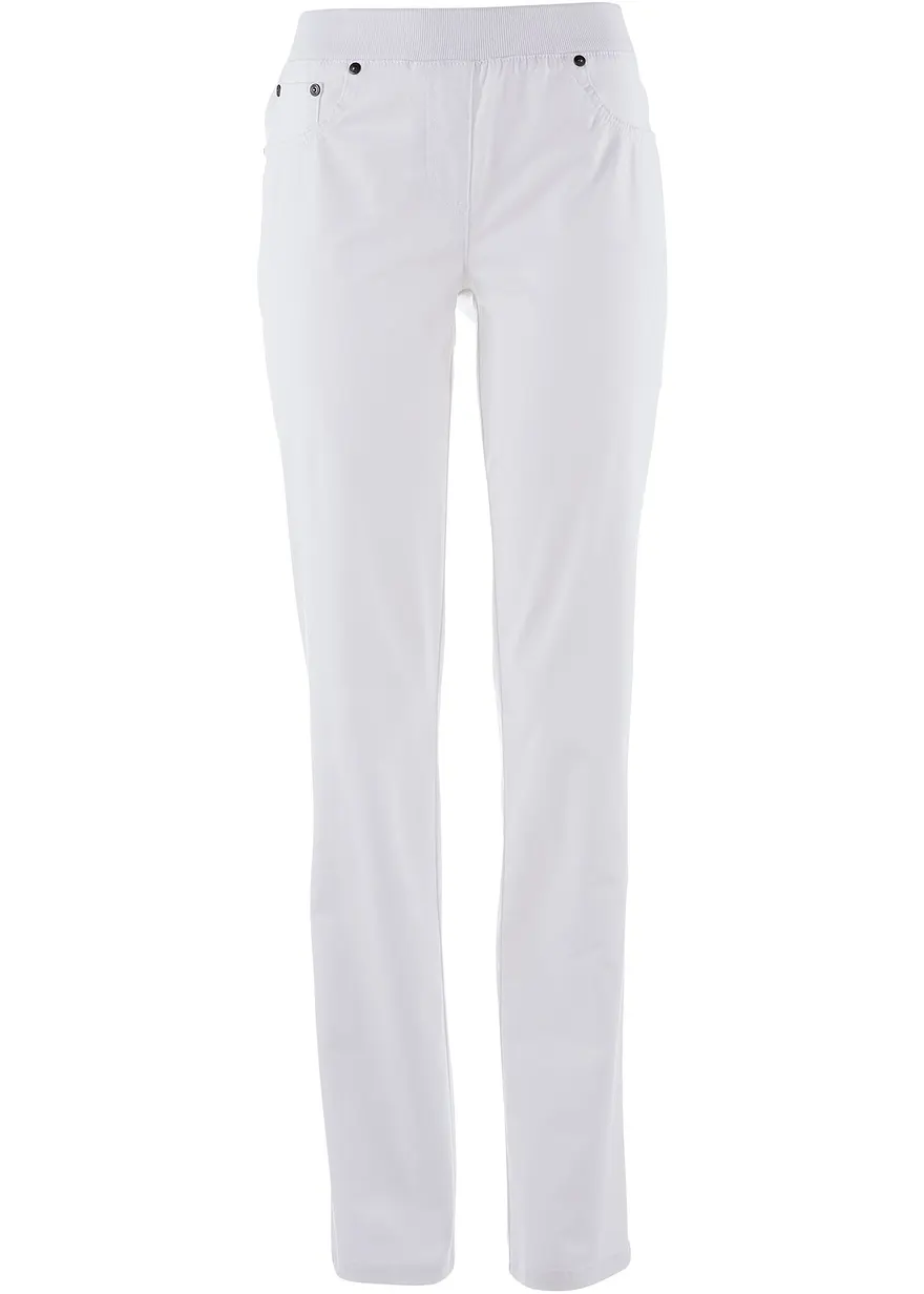 bonprix Bequeme Hose mit geradem Bein Rippbund und Nieten - weiß - Damen
