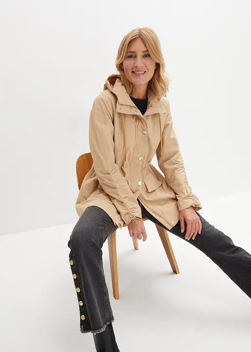 Bonprix Bequeme Leichte Übergangsjacke Mit Kapuze - Beige Petite - Damen