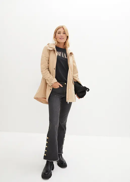 Bonprix Bequeme Leichte Übergangsjacke Mit Kapuze - Beige Petite - Damen