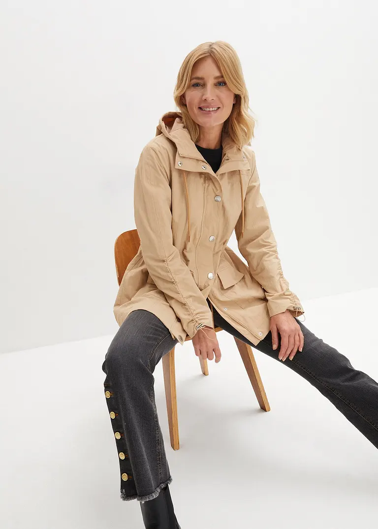 Bonprix Bequeme Leichte Übergangsjacke Mit Kapuze - Beige Regular