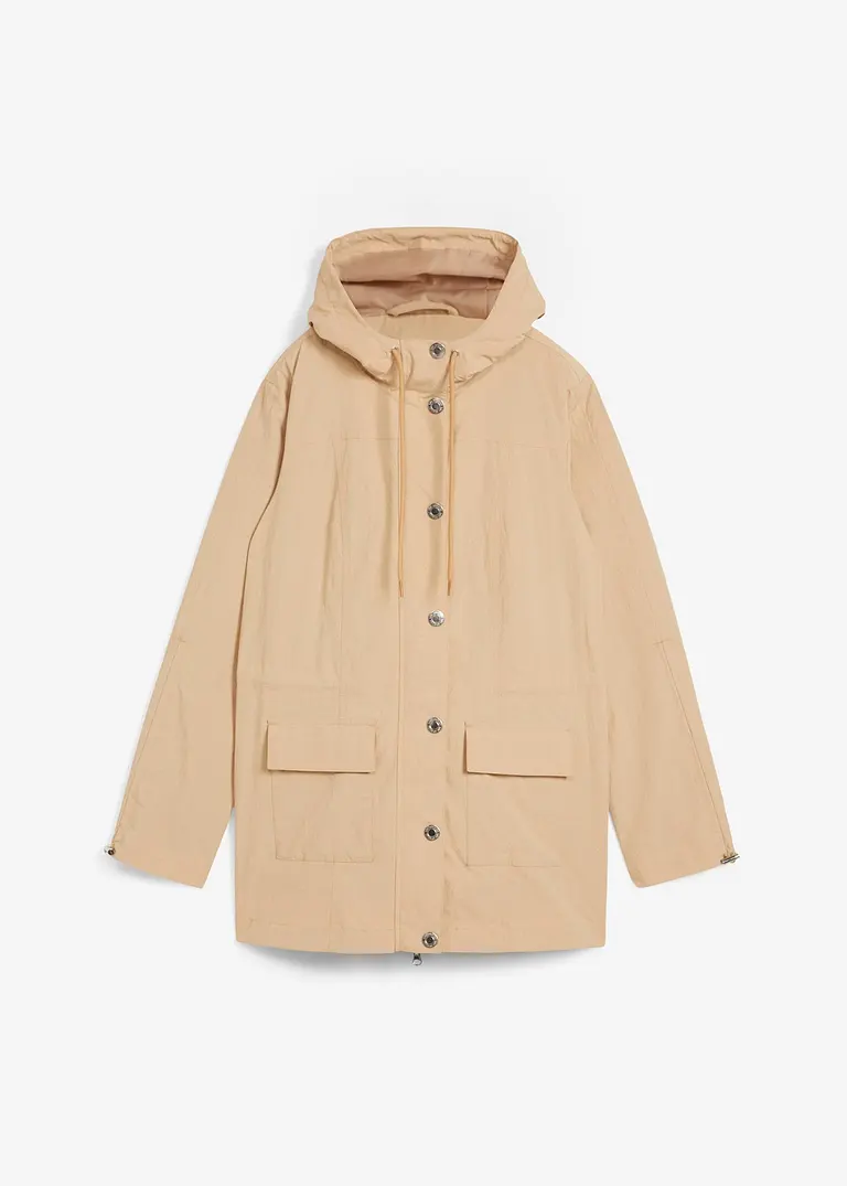 bonprix Bequeme leichte Übergangsjacke mit Kapuze - beige regular