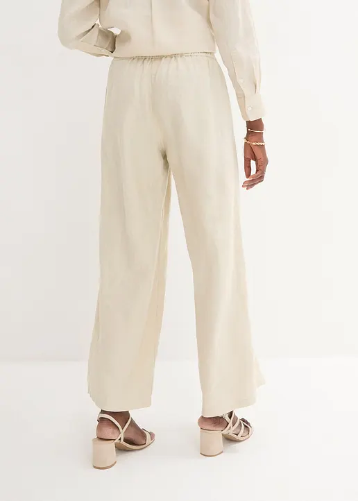 Bonprix Bequeme Leinenhose Mit Weitem Bein Knöchellang - Beige
