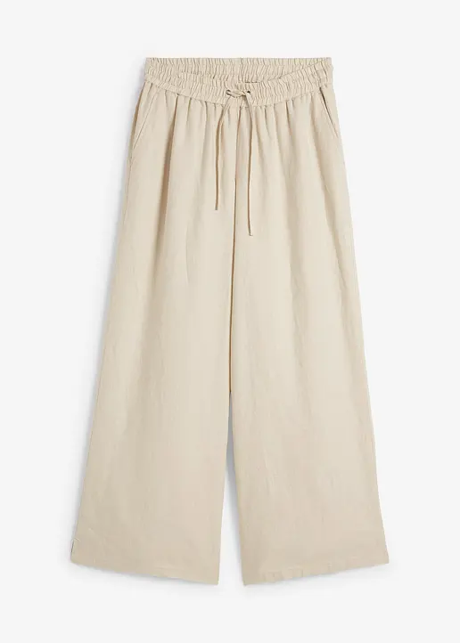 bonprix bequeme Leinenhose mit weitem Bein knöchellang - beige