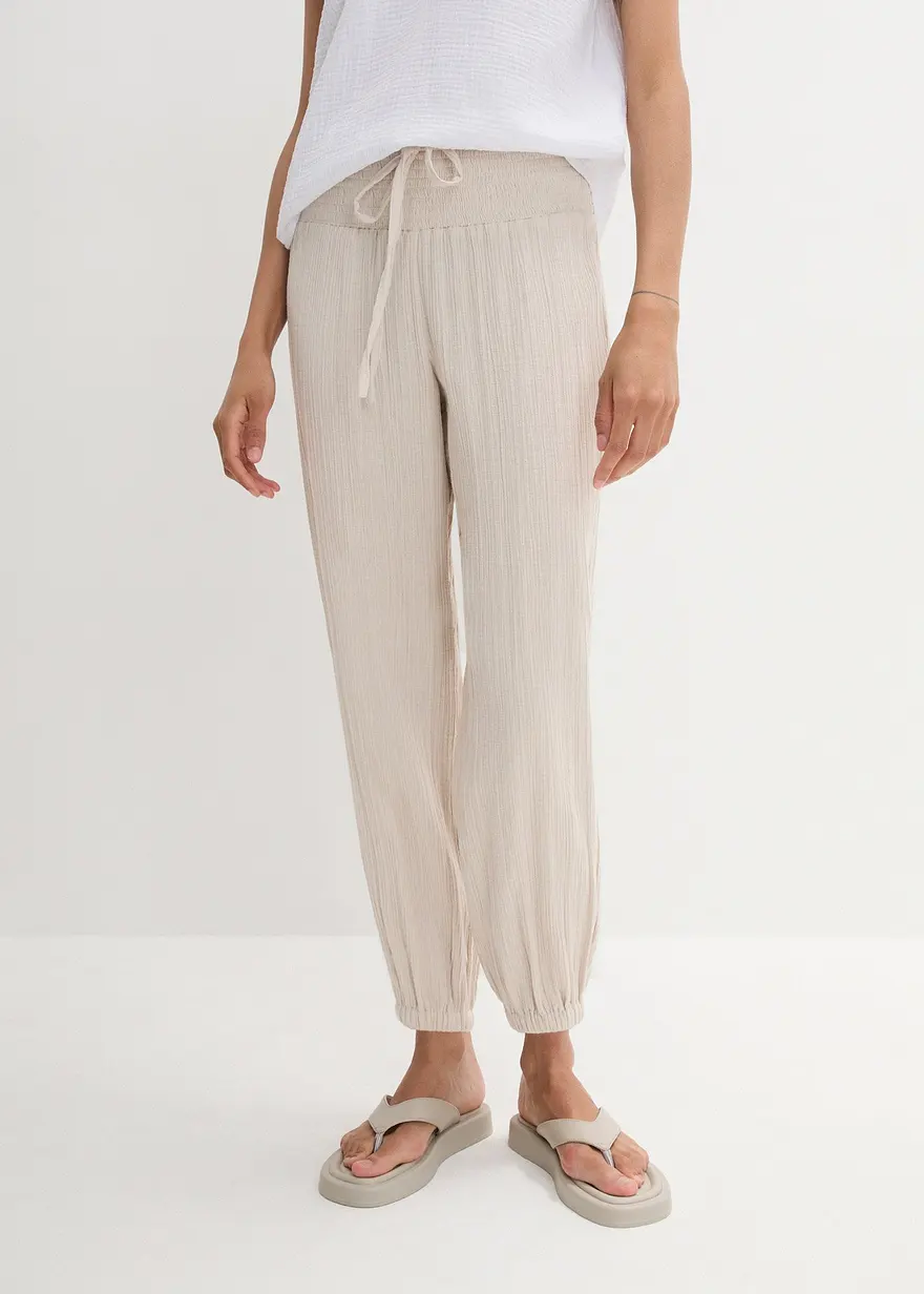 Bonprix Bequeme Musselin Hose Mit Breitem Gummibund - Grau
