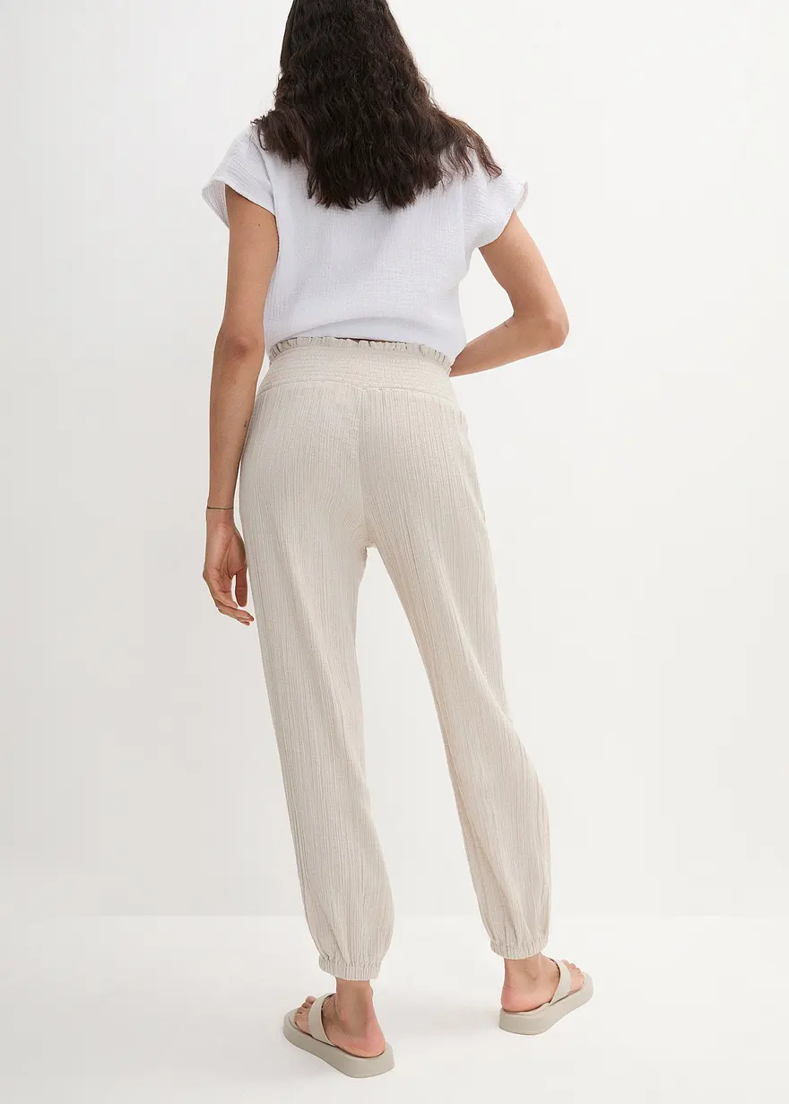 Bonprix Bequeme Musselin Hose Mit Breitem Gummibund - Grau