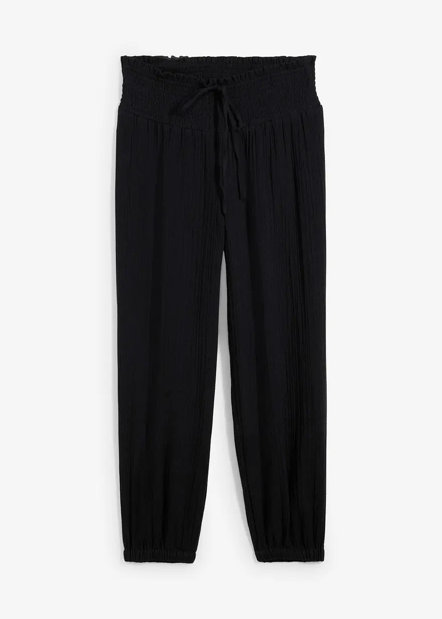 bonprix Bequeme Musselin Hose mit breitem Gummibund - schwarz