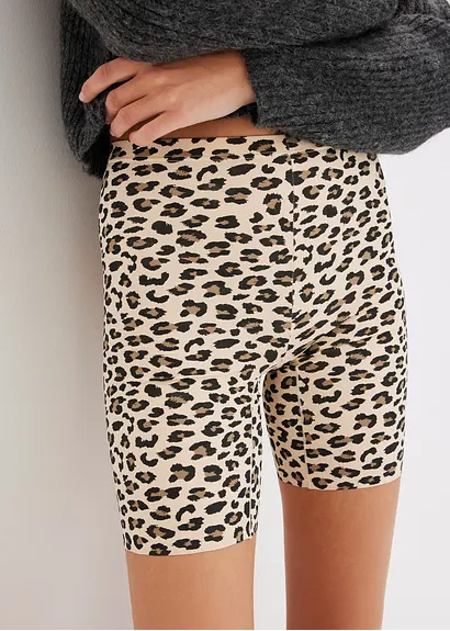 Bonprix Bequeme Radlerhose Mit Trendigem Leo-Print - Schwarz
