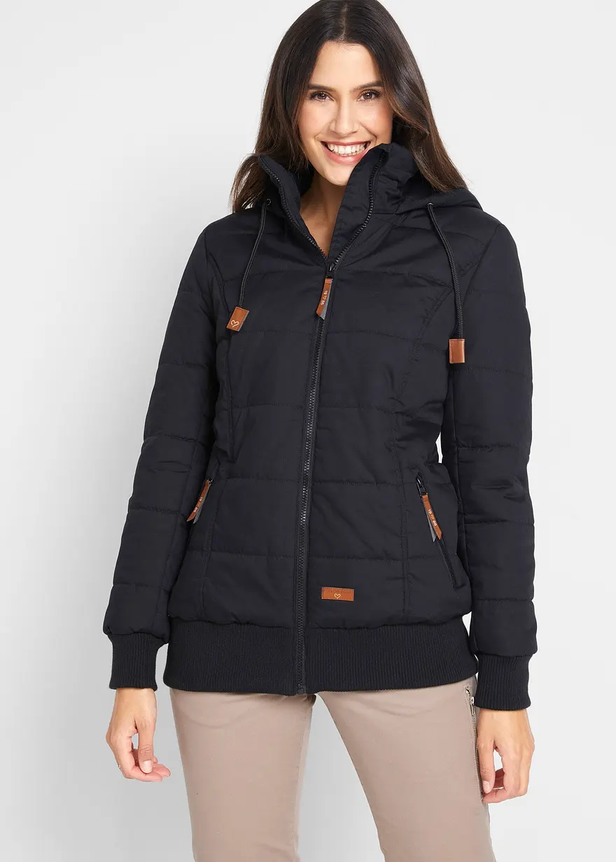 Bonprix Bequeme Steppjacke Mit Kapuze Rippbündchen Und Reißverschlusstaschen Gefüttert