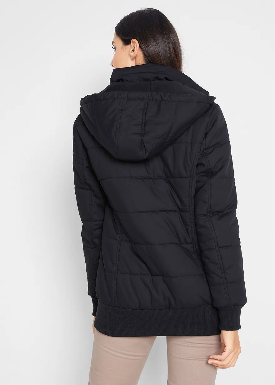 Bonprix Bequeme Steppjacke Mit Kapuze Rippbündchen Und Reißverschlusstaschen Gefüttert