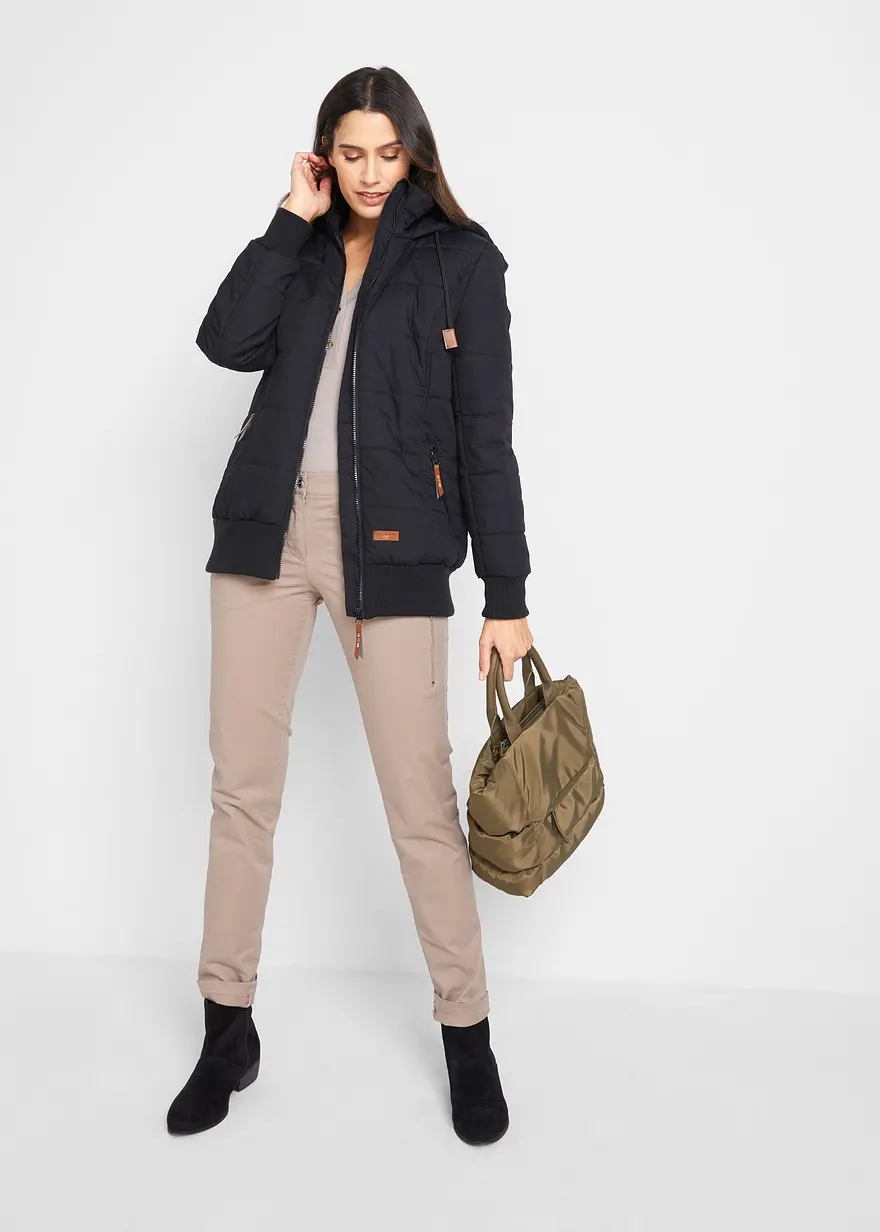 Bonprix Bequeme Steppjacke Mit Kapuze Rippbündchen Und Reißverschlusstaschen Gefüttert