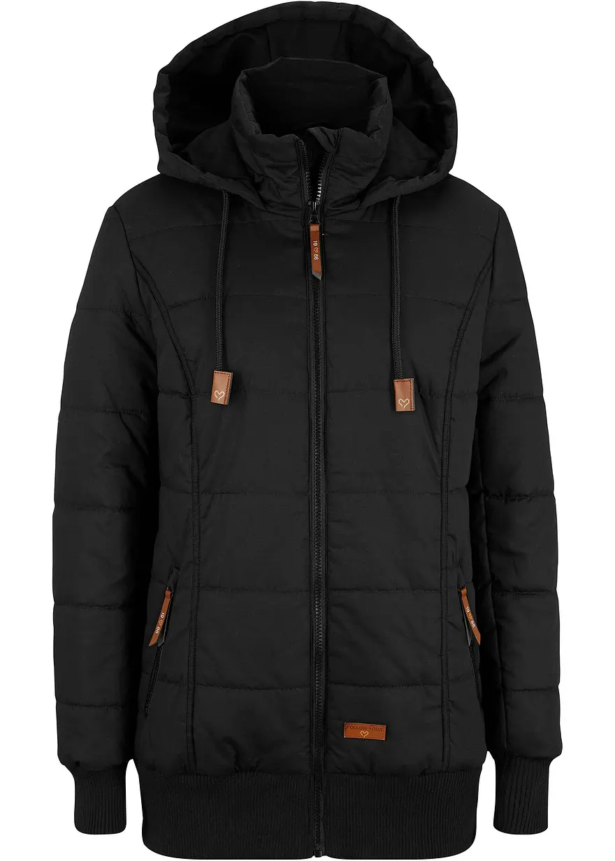 bonprix Bequeme Steppjacke mit Kapuze Rippbündchen und Reißverschlusstaschen gefüttert