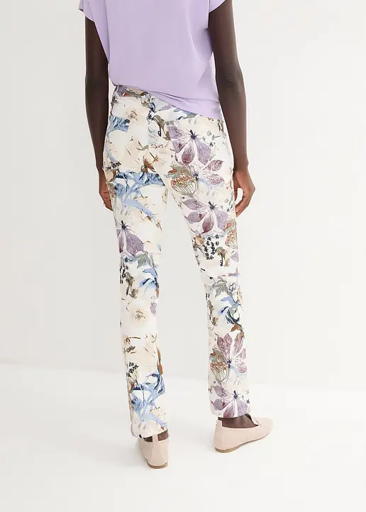 Bonprix Bequeme Stretch-Hose Mit Blumenmuster - Beige - Damen