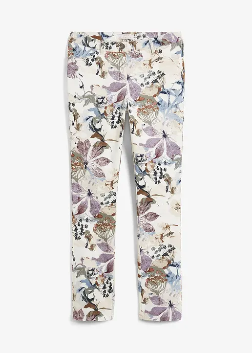 bonprix Bequeme Stretch-Hose mit Blumenmuster - beige - Damen