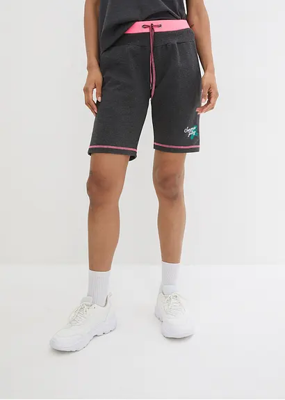 Bonprix Bequeme Sweat-Shorts Mit Stickerei Und Kontrastnähten - Grau